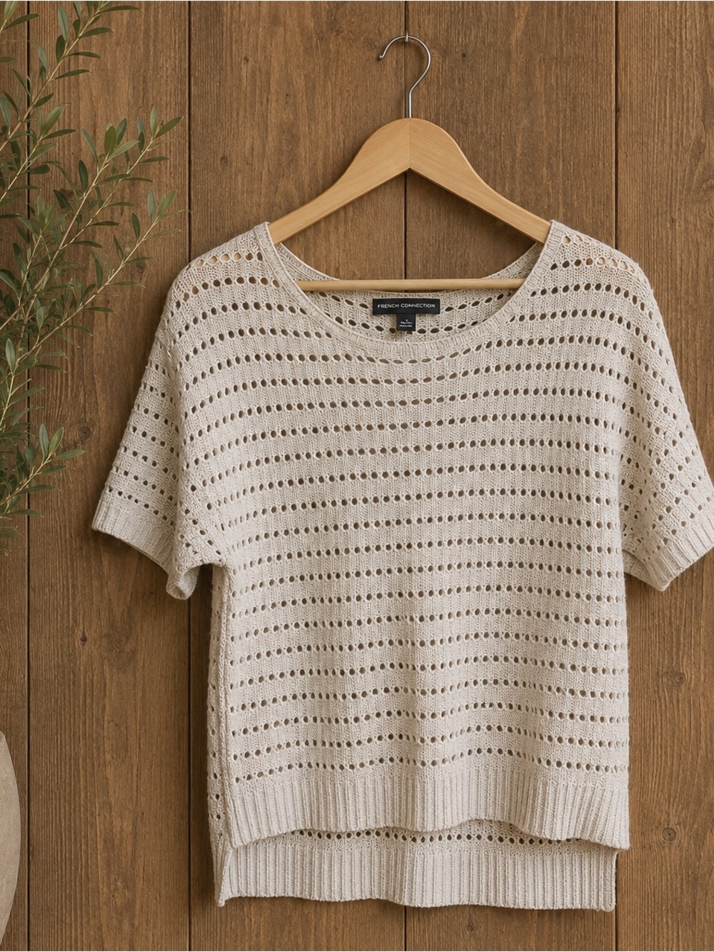 Rock & Republic open knit high low linen blend top women’s size XS.